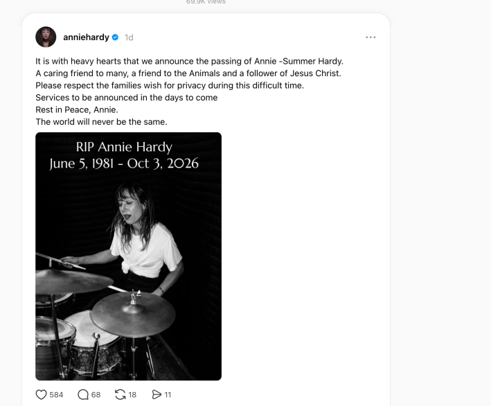 Giant Drag's Annie Hardy Posts Then Deletes Her Own Obituary Graphic As A "Prank" — image 5