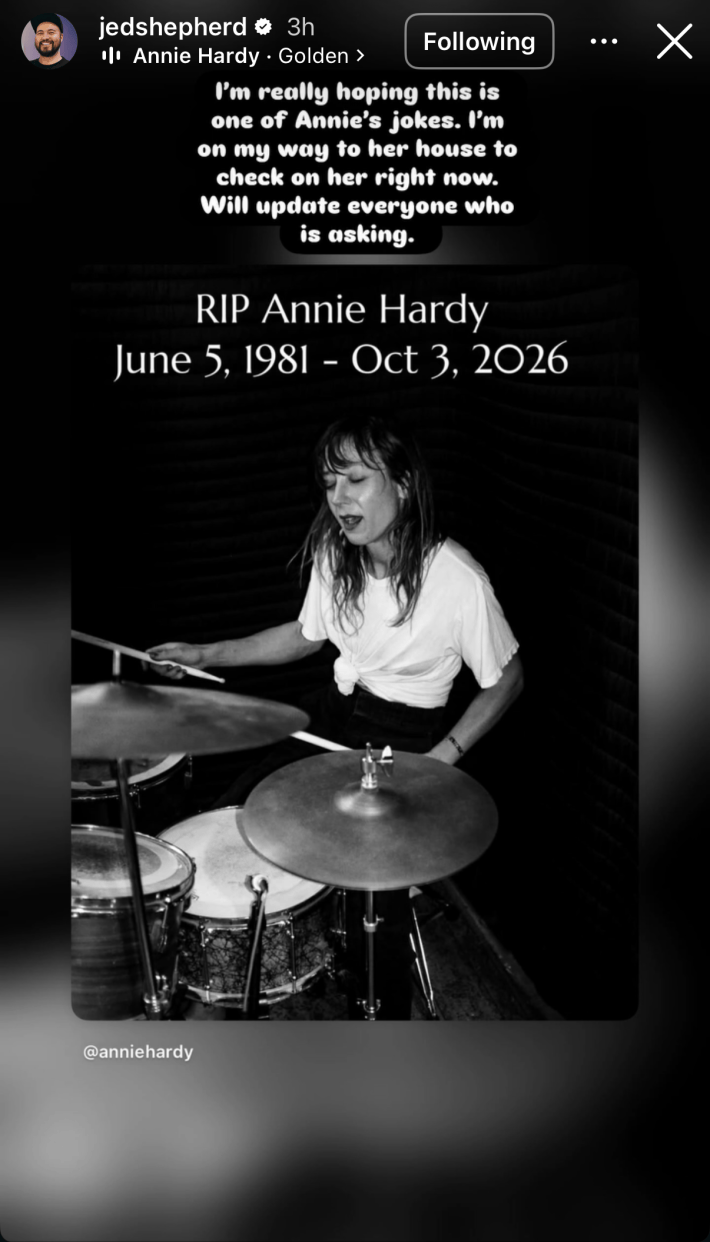Giant Drag's Annie Hardy Posts Then Deletes Her Own Obituary Graphic As A "Prank" — image 6
