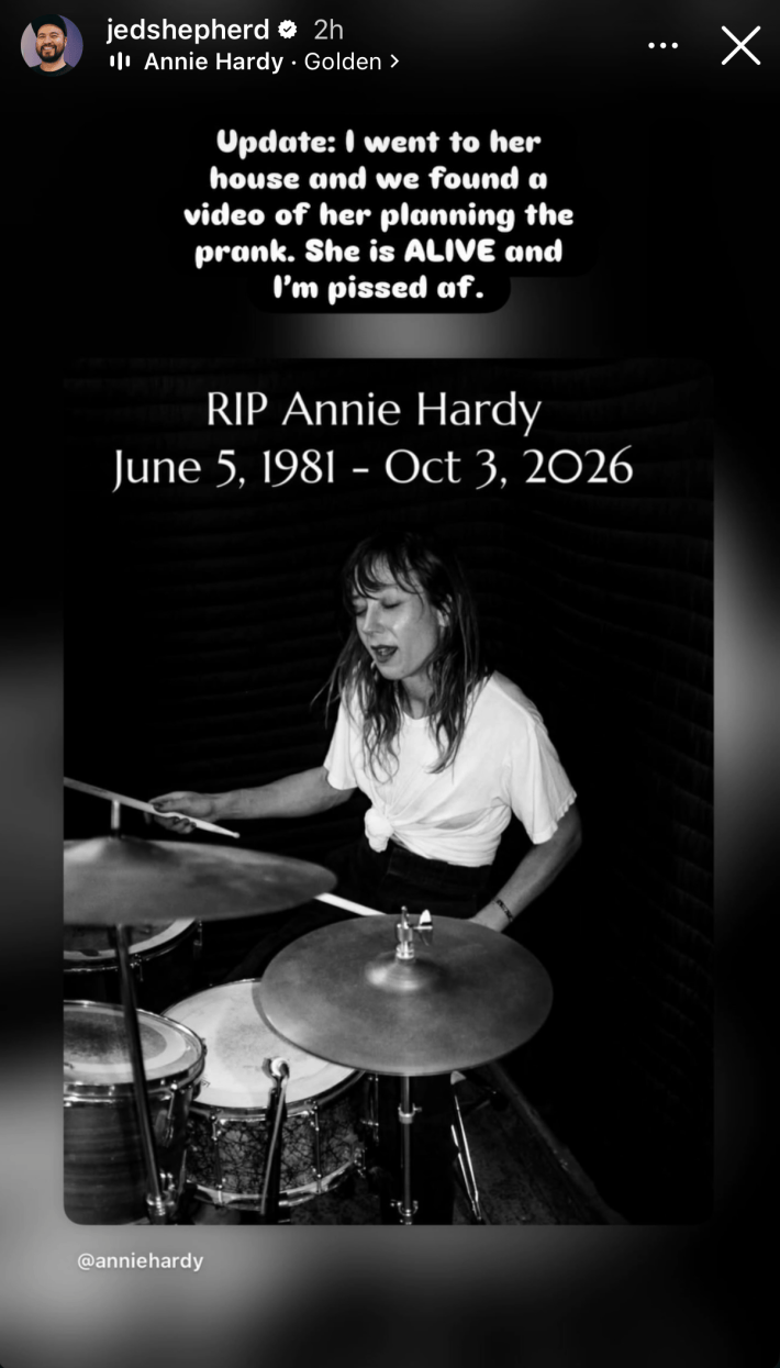Giant Drag's Annie Hardy Posts Then Deletes Her Own Obituary Graphic As A "Prank" — image 7